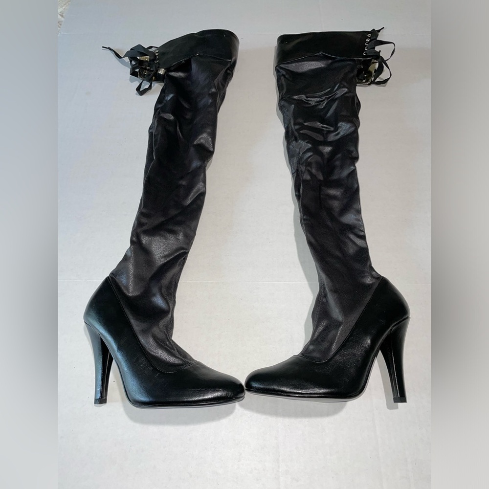 Colin Stuart Black Heeled Boots with Ribbon Detail
